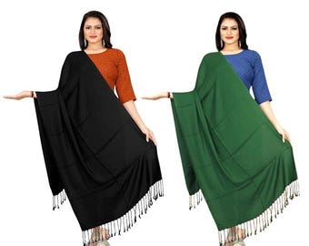 Pashmina Viscose Dupatta Scarf – Plain Solid Ethnic Wear, Pack of 2
