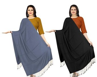 Solid Pashmina Viscose Dupatta – Women's Ethnic Scarf, Pack of 2