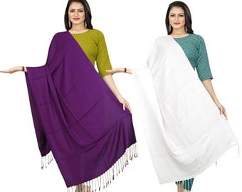 Pashmina Viscose Dupatta Scarf Set - Soft Solid Shawls, Festive Wear
