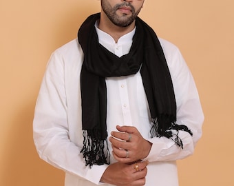 Men’s Solid Viscose Smart Casual Shawl with Tassels | Elegant Lightweight Draped Wear
