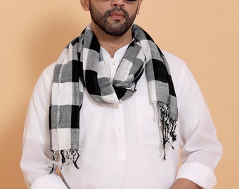 Men’s Rayon Black and White Checkered Scarf | Stylish Casual & Ethnic Fashion Accessory