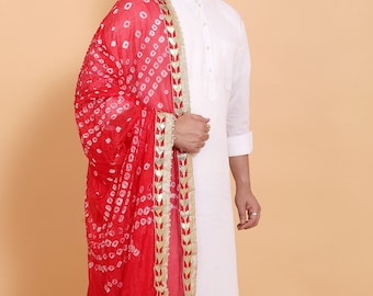 Men's Chiffon Dupatta with Mirror and Gota Work | Traditional Festive Drape