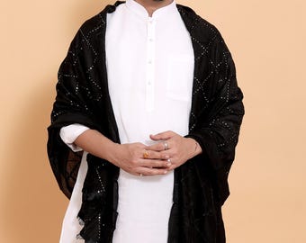 Elegant Chanderi Cotton Men’s Dupatta with Box Sequence Work