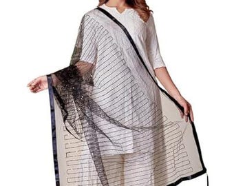Embroidered Net Dupatta, Elegant Ethnic Scarf