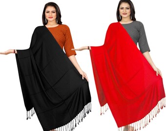 Pashmina Viscose Scarf Set – Solid Ethnic Dupatta, Festive Wear