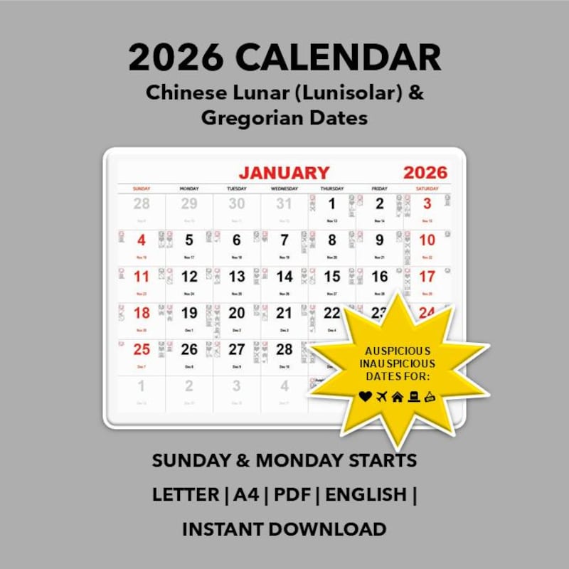 Javascript Lunar Calender Lunar Calendar 2026 Chinese - Etsy Canada