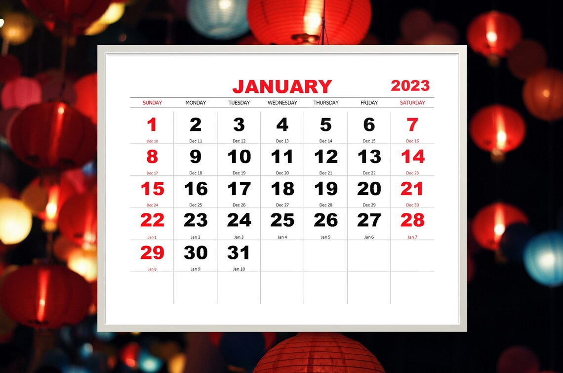 2023 2024 Monthly Wall Calendars, Gregorian & Chinese Lunar Dates, English, Printable, PDF Etsy