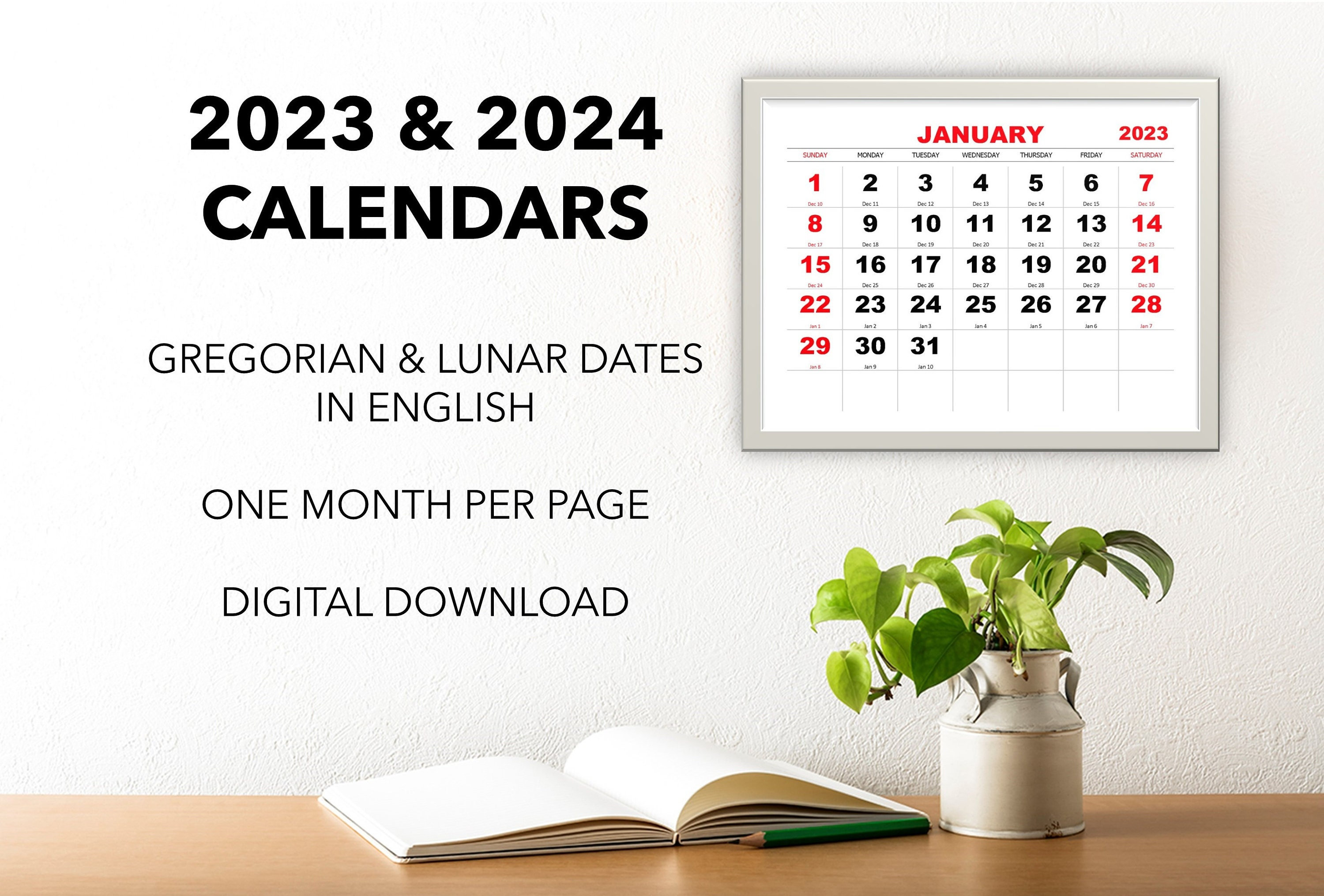 2023 2025 Monthly Wall Calendars, Gregorian & Chinese Lunar Dates