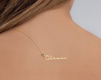 Dainty Name Necklace, Script Name Pendant,  Personalized Birthstone Jewelery, New Mom and Christmast Gift, Valentine's Day