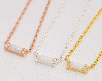 Baguette White Opal Necklace, Dainty Opal Necklace, Baguette Jewelery, Gemstone Pendant, Wedding Necklace, Gifts for Her