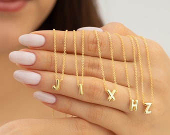925 Silber 3D Alphabet Blase Buchstaben Halskette - Personalisierter Vergoldeter Initial Puff Charm Anhänger