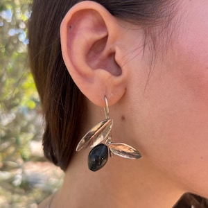 Elegant Olive Branch Earrings: Silver, Gold-Plated & Black Leaf Jewelry - Nature-Inspired Handmade Gift