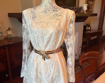 80s pearl and embroidery tent dress with sheer sleeves: wedding, cocktail, evening, medium, large, volup