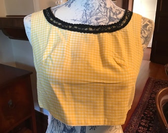 Gingham 60s crop top with black lace trim: small, medium, summer, spring