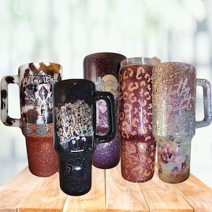 40oz with handle Design Your Own Custom Glitter Tumbler Leakproof Personalized, Add your Name, Add Your Logo, Add Your Design