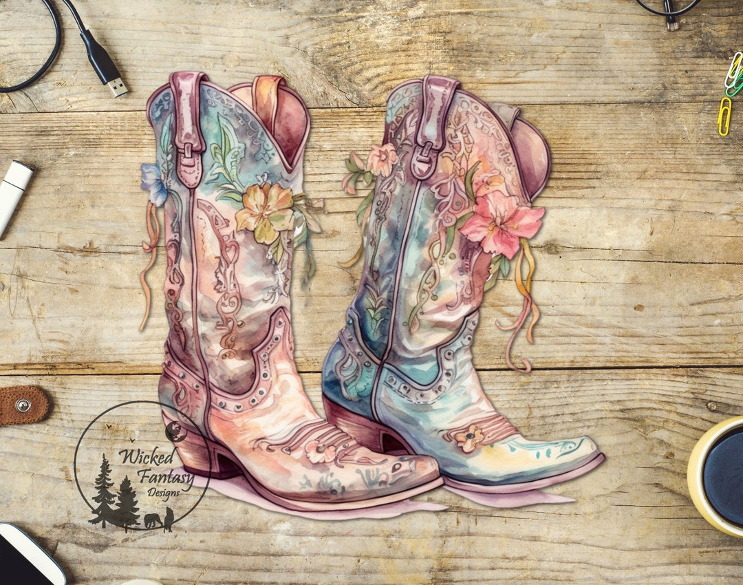 UVDTF Decal Vintage Pastel Western Boots Cowgirl Boots 1pc - Etsy