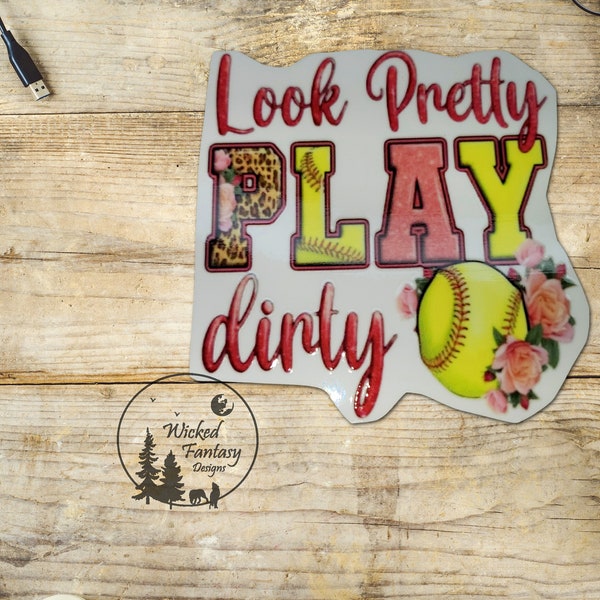 UVDTF Decal Softball Look Pretty Play Dirty Leopard Pattern Pink 1pc