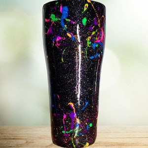 Neon paint splatter Glitter Custom You Personalize Tumbler Travel Mug Add Your Name or Design