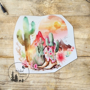 UVDTF Decal Southwestern Cowgirl Boots Cactus Pastel Western Transparent Background sticker 1pc