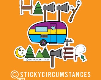 Happy Camper Text with Camper Image