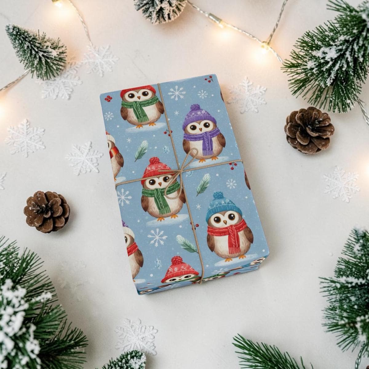Cute Owls Winter Pattern Wrapping Paper | Snowflakes Holiday Gift Wrap