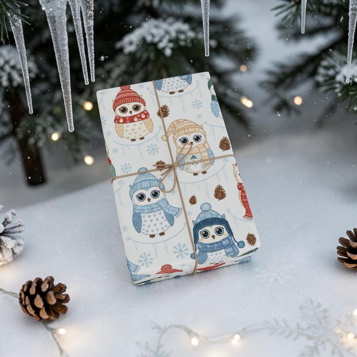 Winter Owls Wrapping Paper | Cute Owl Pattern Holiday Gift Wrap