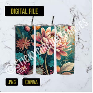 Gobelet à fleurs à usage commercial et personnel sur toile et téléchargement numérique PNG