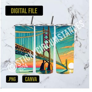 Commercieel en persoonlijk gebruik Mackinac Bridge Tumbler Canva en digitale png-download
