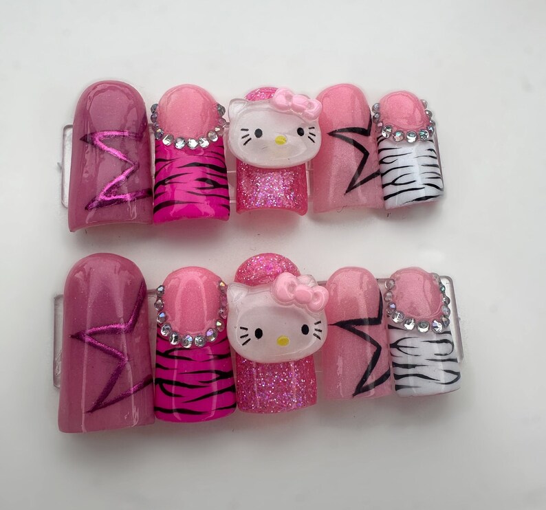 Hello Kitty Duck Acrylic Nails Y2K Nails Mcbling Star Etsy