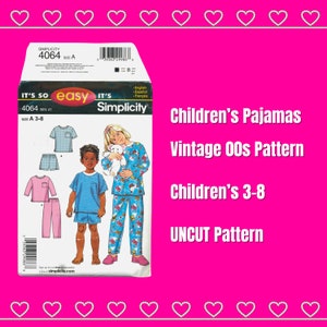 Pode incluir: Padrão de costura Simplicity vintage 4064 para pijamas infantis, tamanhos 3-8. O padrão é não cortado e inclui instruções em inglês, espanhol e francês.