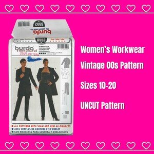 Può includere: Modello vintage Burda International Staff 8552 per abbigliamento da lavoro femminile. Il modello è non tagliato e include le taglie 10-20. Il modello comprende una giacca nera e pantaloni.