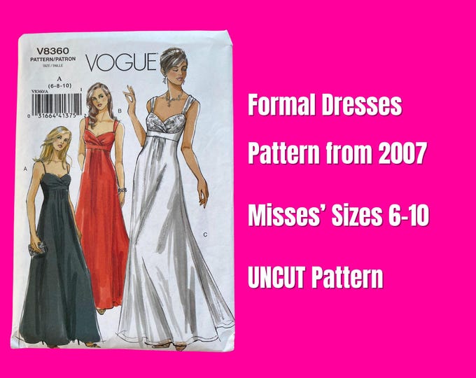 Vogue V8360, Vintage 00s Sewing Pattern, Misses’ 6, 8, 10, Formal Dress ...