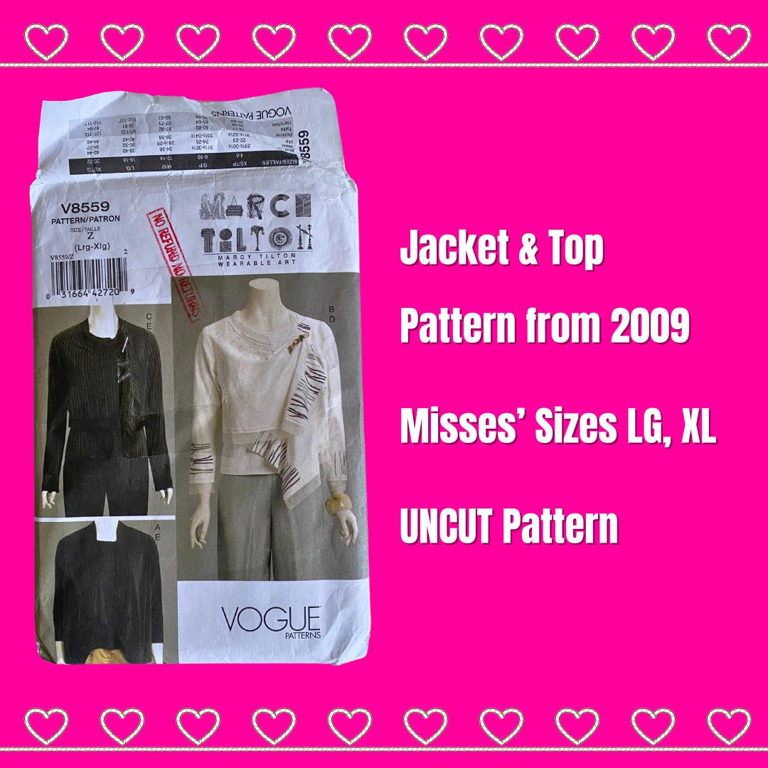 Vogue V8559, Sewing Pattern, Misses’ Size Large XL, Marcy Tilton ...