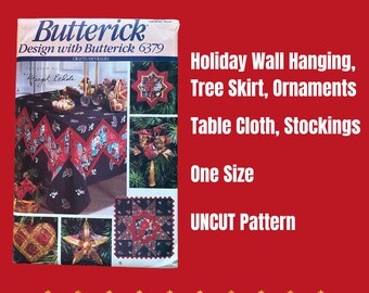 Butterick 6379 Vintage 90s Patrón de costura Patrones de artesanía navideña Mantel Colgante de pared Falda de árbol Medias Adornos rellenos UNCUT ©1992