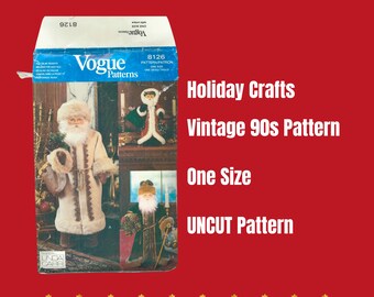 Vogue 8126, Vintage 1990s Sewing Craft Pattern, Christmas Holiday Father Christmas Dolls Decor, UNCUT, ©1991