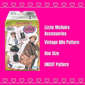 May include: Simplicity pattern 4073 for Lizzie McGuire accessories. The pattern is for one size and is uncut. The pattern features a cartoon image of Lizzie McGuire on the front.