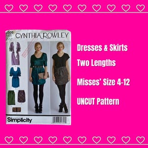 Patrón de costura Simplicity 2305, década de 2010, tallas de mujer 4 a 12, conjuntos de Cynthia Rowley, vestidos, faldas, dos largos, cartera, SIN CORTAR