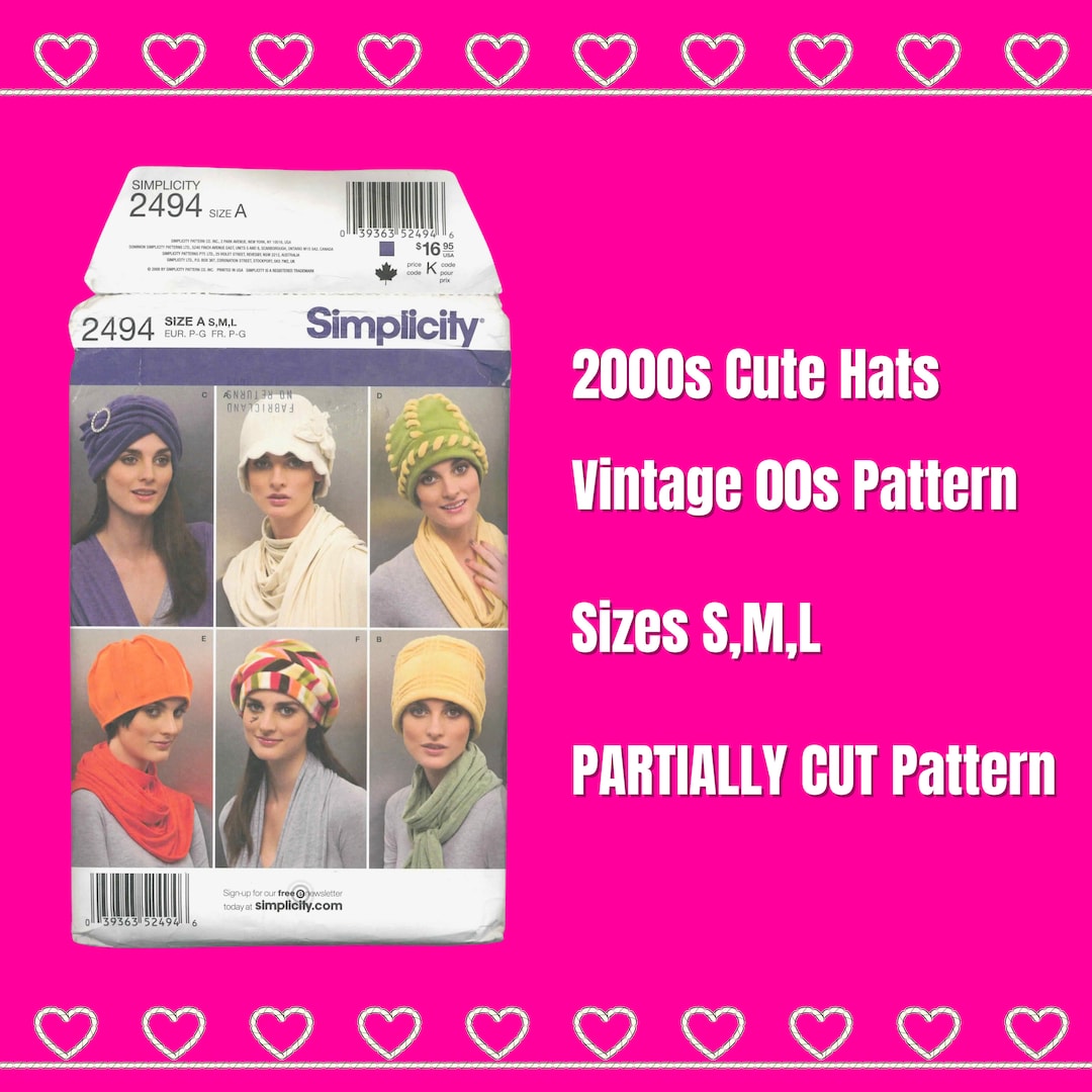 2010's Simplicity Fleece Vintage Style Hats Pattern - Head size 21-23