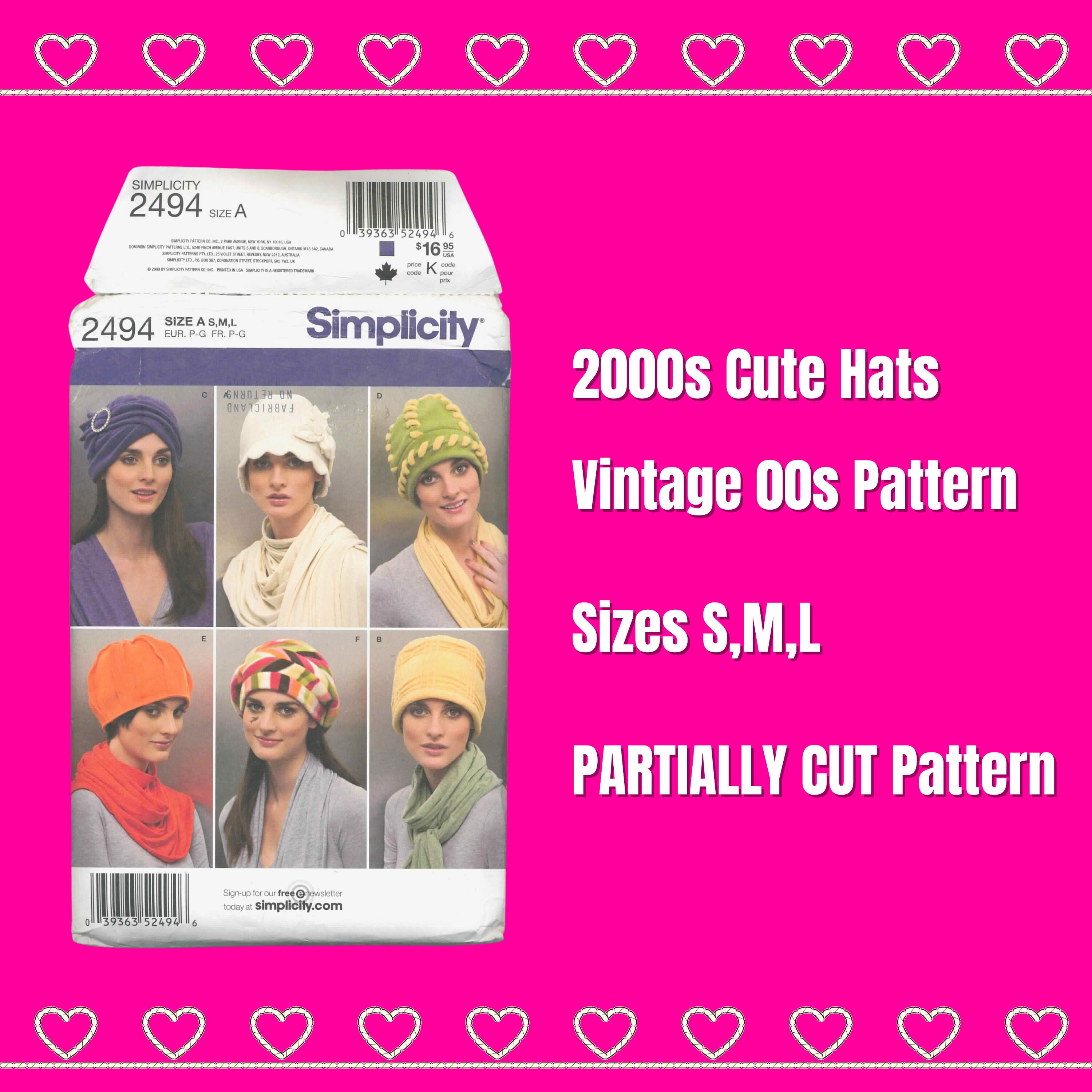 Simplicity, 2494 2000s Sewing Pattern, Misses Fleece Hats, Sizes S M L ...