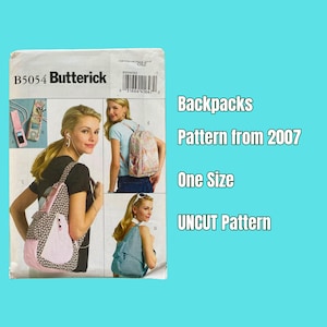 Butterick B5054, patron de couture vintage, sacs à dos pour la rentrée scolaire, pochettes de MP3, sac à dos une sangle, non découpé, ©2007