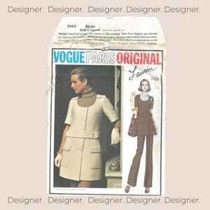 Vogue 2423, Vintage-Schnittmuster, Lanvin Original, Damengröße 10, Mini-Jumper, A-Linien-Minirock, Hose mit geradem Bein, Schnittmuster