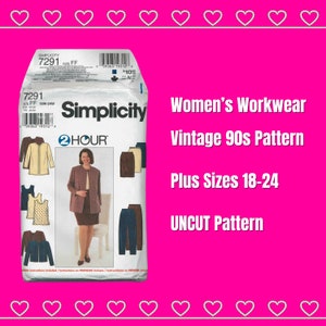Puede incluir: Patrón Simplicity 7291 para ropa de trabajo para mujeres. El patrón es para las tallas 18-24 y es un patrón vintage de los años 90. El patrón está sin cortar e incluye instrucciones en inglés, francés y español.