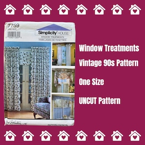 May include: Vintage Simplicity House sewing pattern number 7759 for window treatments. The pattern is for one size and is uncut. The pattern features a floral design.