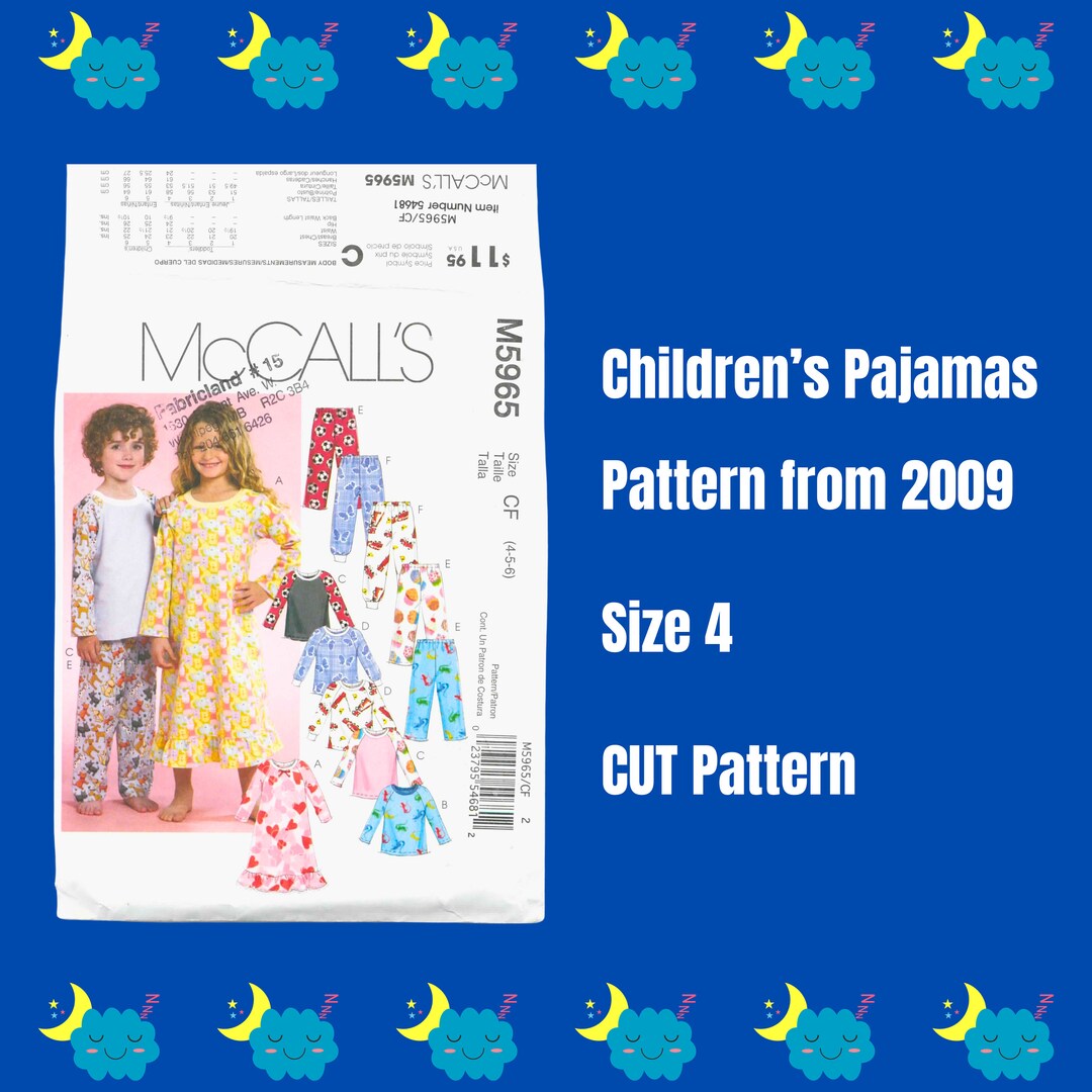 Mccall’s M5965, Sewing Pattern, Children’s Size 4, Pajama Gown, Tops ...
