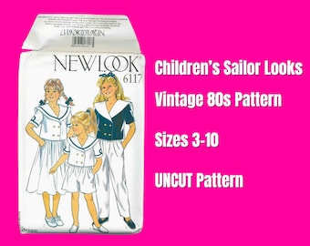 New Look 6117, Vintage Sewing Pattern, Children’s Sizes 3-10, Sailor Style Dress, Pants, Top, Nautical, UNCUT