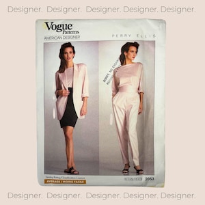 Vogue 2053, Vintage 80s Designer Sewing Pattern, Perry Ellis, Misses’ Size 10, Jacket, Top, Pants, Loose, Tapered Skirt, Pockets UNCUT ©1988