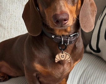 Medaglietta per animali domestici con croissant stampata in 3D – Portachiavi personalizzato con incisione
