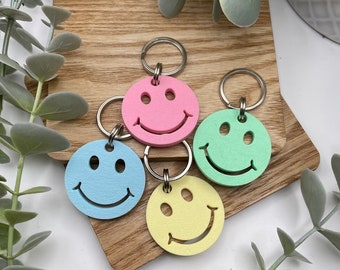 Pastel Smiley Face Keyring: 3D Printed Charm, Dog Tag