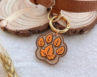 Tag NFC per animali domestici: impronta di zampa autunnale, portachiavi personalizzato stampato in 3D (37 x 36 mm)