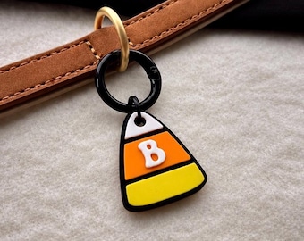 Targhetta per animali domestici a forma di caramella di mais - personalizzabile, animali domestici, accessori, autunno, Halloween, cane, gatto, Giorno del Ringraziamento